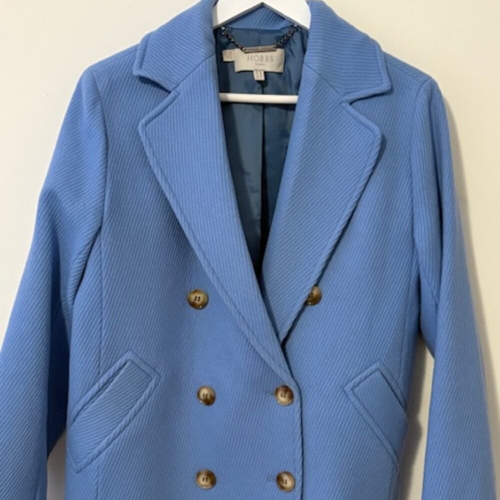 Hobbs London Blue Tailored Coat | Double Breasted | US 8